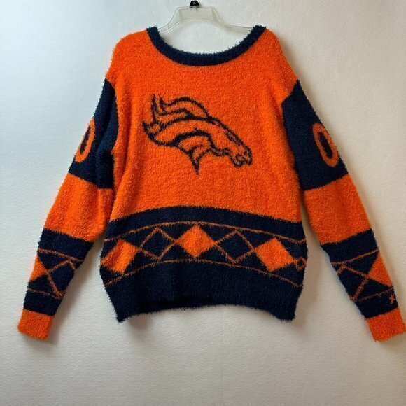 Denver Broncos eyelash sweater Women XL NFL Team‎ Apparel Blue orange - Picture 2 of 7